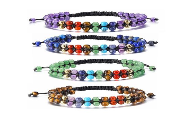 

yoga 7 chakra natural stone beads bracelet tree of life charm double rows adjustable bracelets wristband bangle cuff for women fas7589340, Black