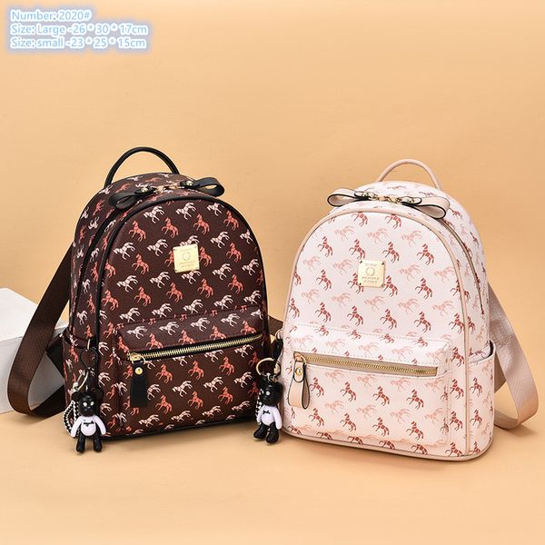 

factory wholesale ladies shoulder bag 2 colors street cartoon pendant travel backpack outdoor wear-resistant leather leisure backpacks cute