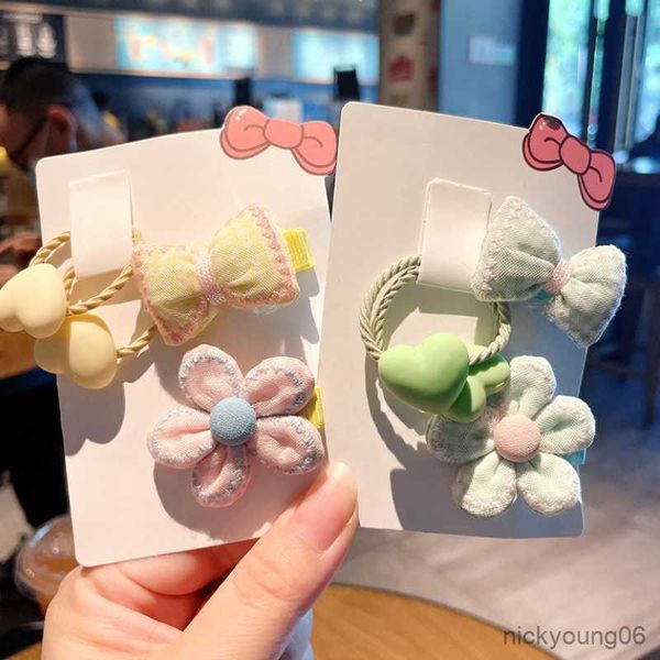 

hair accessories 4pcs/set new baby girl cute colors flower bands tail holder children soft scrunchies rubber kids, Slivery;white
