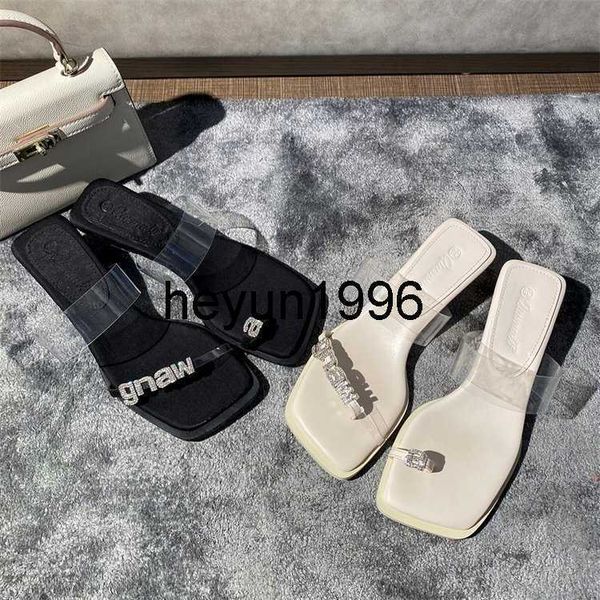 

wearing transparent rhinestone thin on the outside women's 2023 summer square open toe thick heels sandals, Black