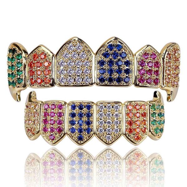 

hip hop full zircon vampire braces dental teeth grillz gold silver colored grills teeth set designer eight 8 tooth six 6 bottom halloween je, Black