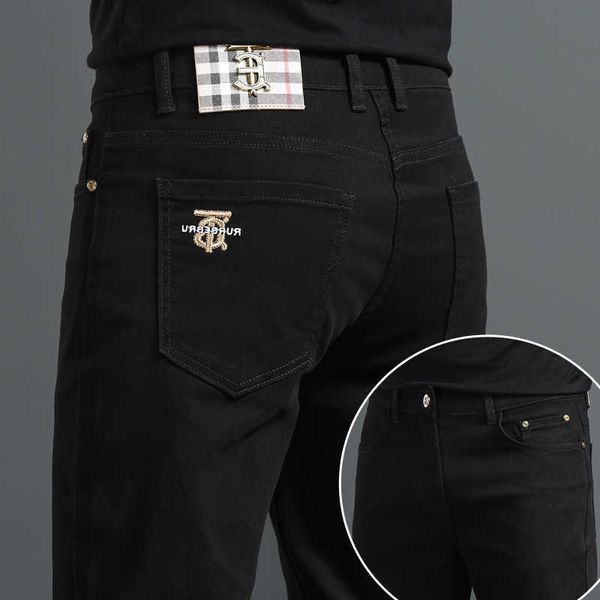 

8a original b urberry shorts and pants online shop tb european jeans men's brand elastic pure black slim fit small straight leg pants, Blue