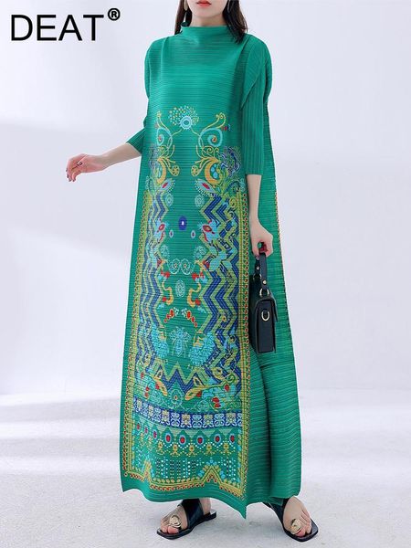 

dresses deat pleated print dress women stand collar elegant loose vintage casual spring summer 2023 new festival cloth female 15kb770, Black;gray