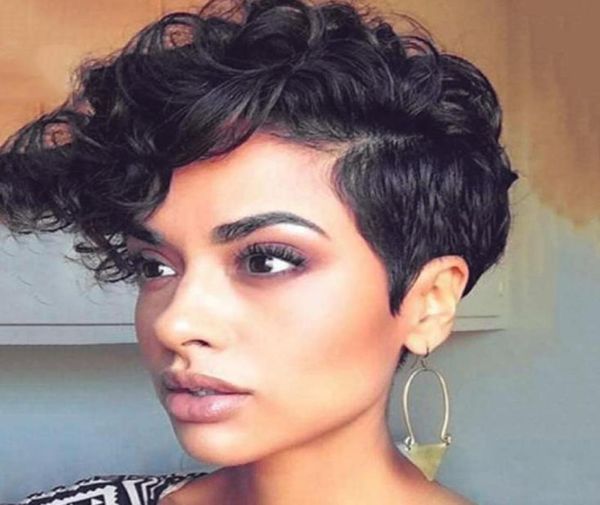 

synthetic wigs short curly wig black pixie for women daily party fake hair with bangs natural looking8515542