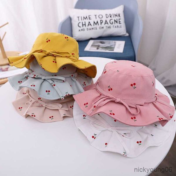

hair accessories summer bows baby hat fruit print girl bucket outdoor children kids beach fisherman cap, Slivery;white