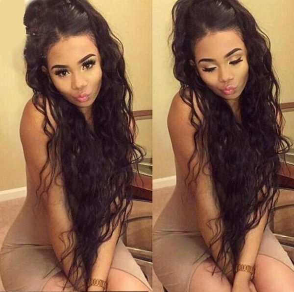 

water wave malaysian human hair full lace wig unprocessed virgin hair wet and wavy lace front wig natural hairline black african a6838369, Black;brown