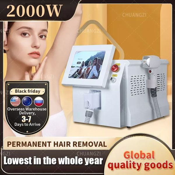 

2000w high power platinum rf permanent hair removal diode laser three wavelength diode laser 755nm 808nm 1064nm 2023, Black