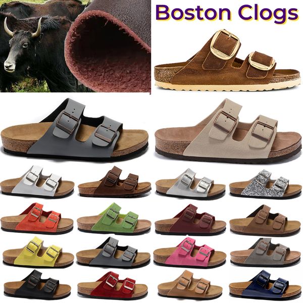 

sandals boston clog oiled leather bag head pull cork suede designer slides autumn winter loafers shoes classic tan brown black mens womens t