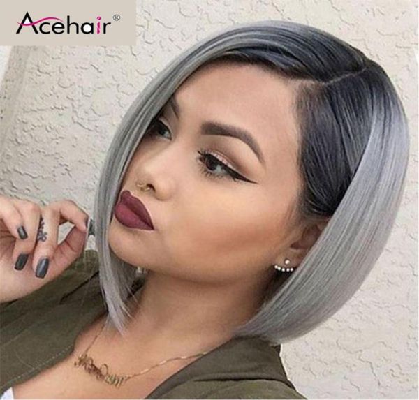 

acehair ombre 1b grey bob wig 13x4 short bob wigs brazilian straiight lace front human hair wig remy hair for black woman3860800, Black;brown