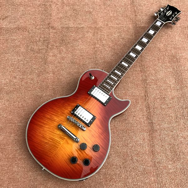 

custom shop, lp custom electric guitars, front and rear flame maple 22 frets silver hardware, ing