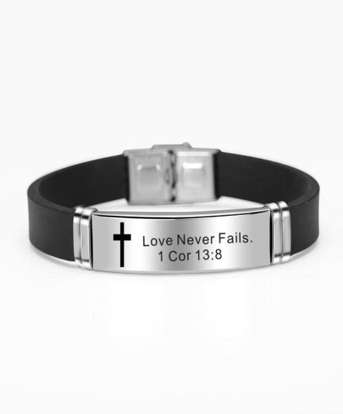 

bible verse bracelets for men silicone bracelet bible prayer quotes love necer fails bangle cross stainless steel bracelet for men4343659, Golden;silver