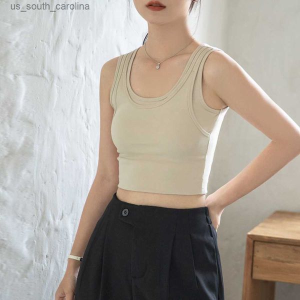 

camis women's slim fitting short u-neck fake two-piece tank l230522, White