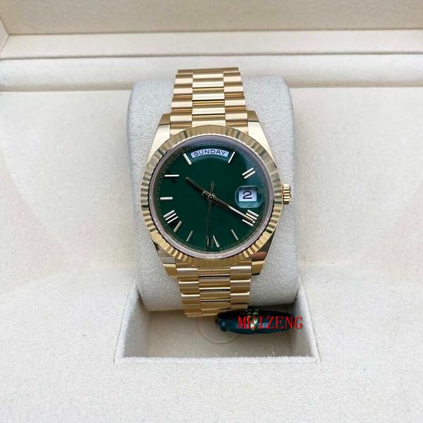 

luxury wristwatch brand new men's automatic watches day-date 40 228238 fluted bezel green casino dial, Slivery;brown