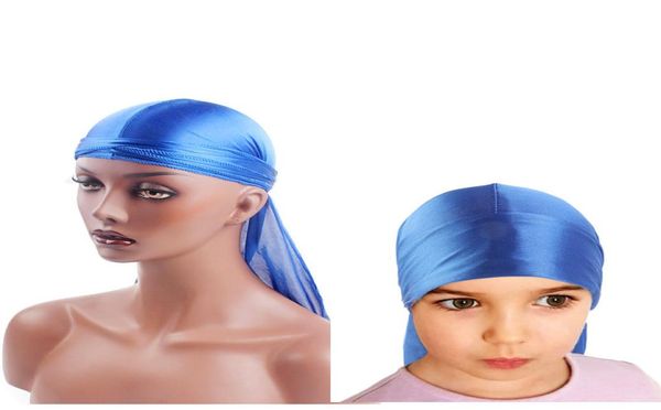 

kids and father silky durags set bandanas turban hat headwrap turban boys silk durag waves cap headband hair accessories2452338, Blue;gray