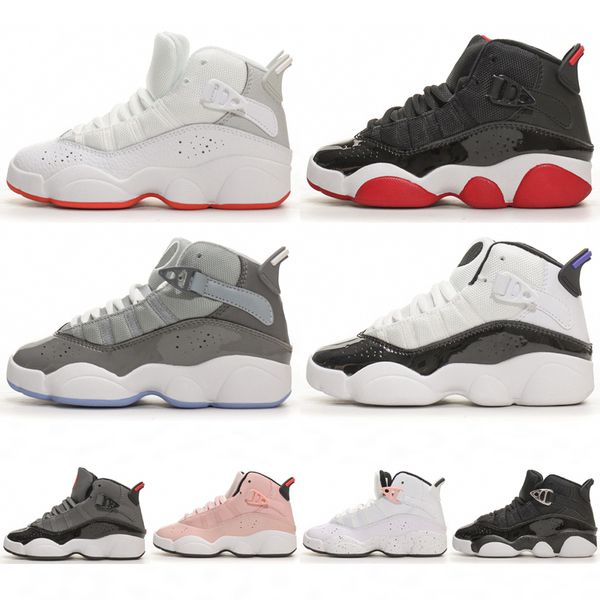 

jumpman 6 rings kids basketball shoes wolf grey black varsity red white bred pink space jam metallic silver boys girl children outdoor toddl