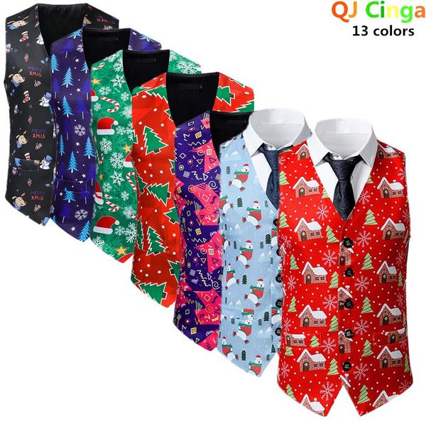 

blazers men's christmas printed waistcoat men's new year's vests, singlebreasted, vneck, sleeveless vest coat 13 colors to ch, White;black