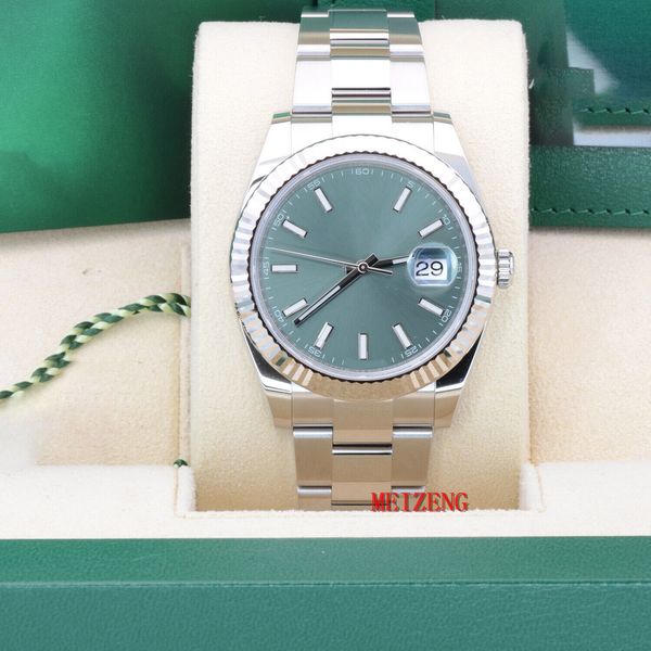 

luxury wristwatch brand new men's automatic watches datejust 126334 41mm mint green dial 2023 full set, Slivery;brown