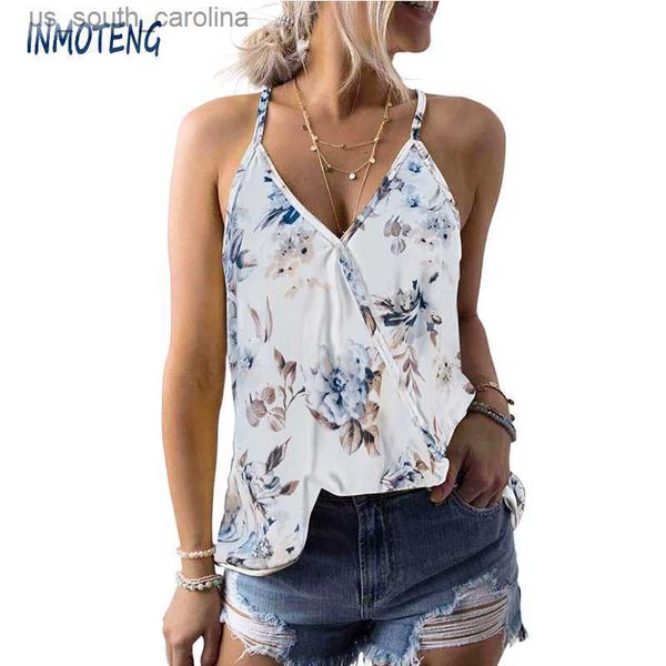 

camis inmoteng white tropical plant print chiffon tank summer sleeveless shirt printed cami loose female vest ladies s-xxl l230522