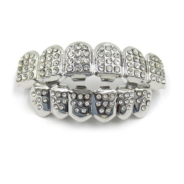 

hip hop czech zircon dental teeth grillz men women gold grills teeth set fashion jewelry eight 8 tooth six 6 bottom grills 1253, Black