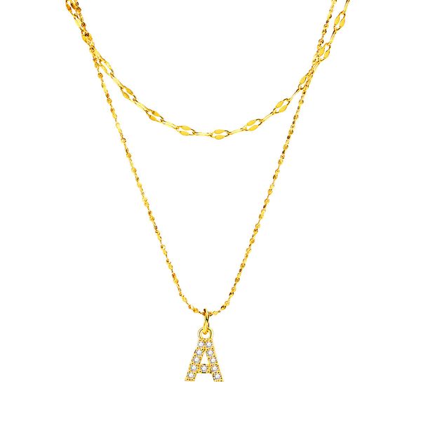 

26 alphabet women's letter pendnat necklace personalized and trendy stainless steel initial pendant necklace inlay zirconia jewelry 2pc, Golden;silver