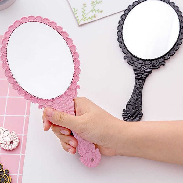 

makeup tools vintage engraving hand held vanity mirror salon makeup dresser hand mirror handle cosmetic compact mirror for women j230601