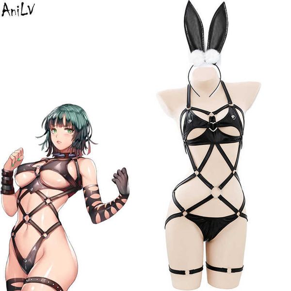 

anime costumes anilv 2022 new anime girl leather strap unifrom women bunny pajamas outfits comes cosplay z0602, Black