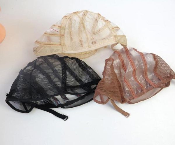 

wig caps for making wigs adjustable straps back swiss lace full front lace wig cap wig weave net hair extension6607411, Black;brown