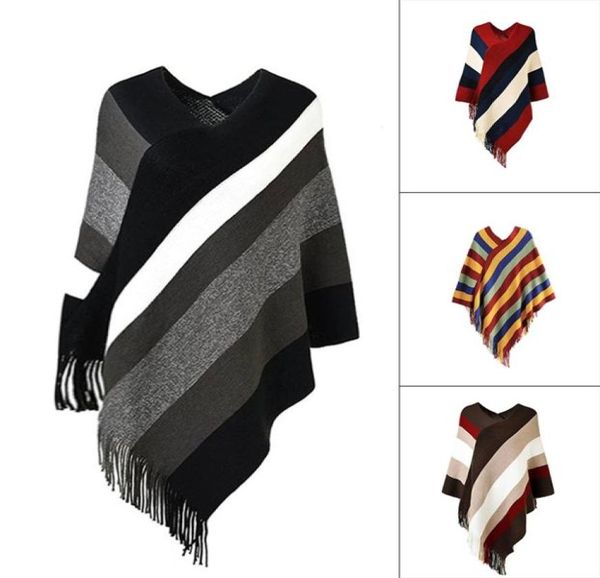 

winter cloak women soft knitted print tassel cardigan capes shawl coat ponchos national wind sweater shawl elegant cape poncho lj23876415, Blue;gray