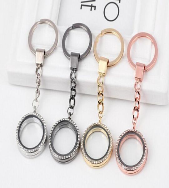 

10pcslot 30mm rhinestones round floating locket key chains glass living magnetic charms locket keychain1589406, Silver