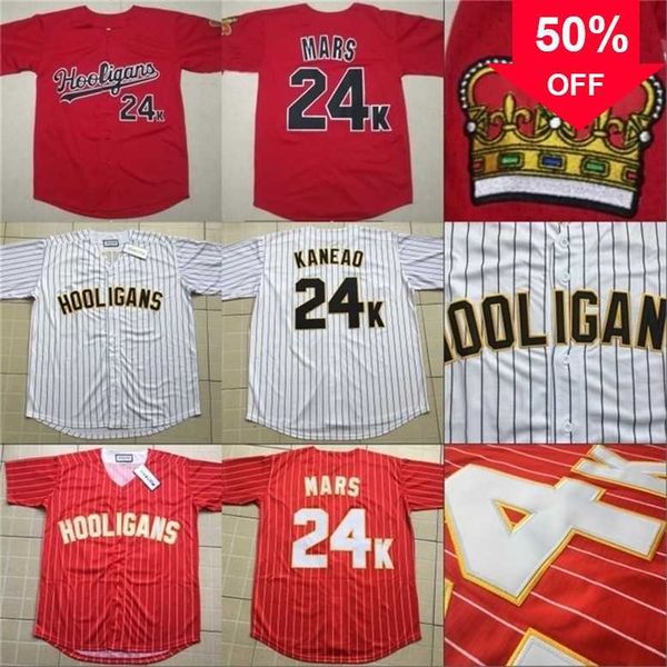 

xflsp glamit mens hooligans 24k bruno mars bianco awards gessato jersey 100% stitched sewn button baseball jerseys wholesale s-3xl, Black