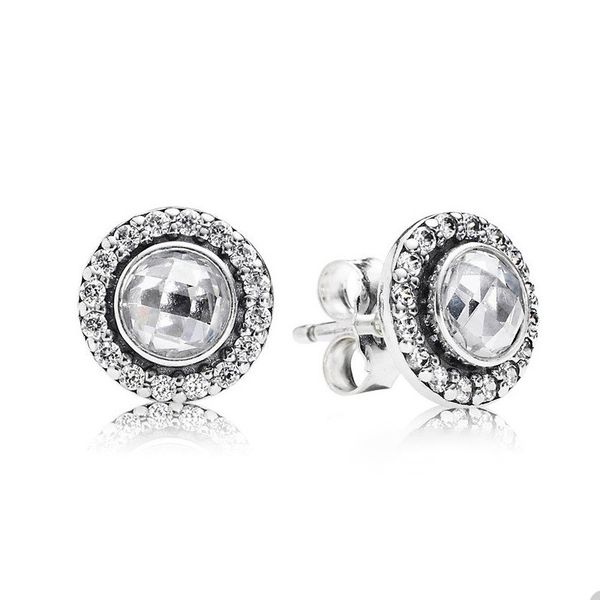 

sparkling crystal diamond round stud earrings for pandora 925 sterling silver wedding party jewelry designer earring set for women luxury ea, Golden;silver