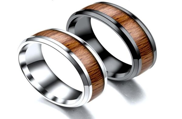 

stainless steel inlaid wood grain rings vintage titanium steel rings bracelets personalized men039s rings whole8742334, Silver