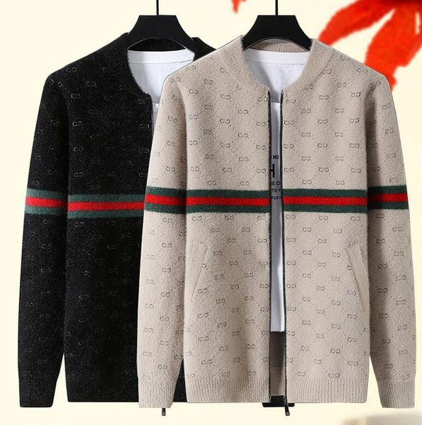 

men's knitted zipper cardigan sweater high end luxury fashion v-neck plaid brand knit male jacket men velvet jacquard knitwear clothesl, White;black