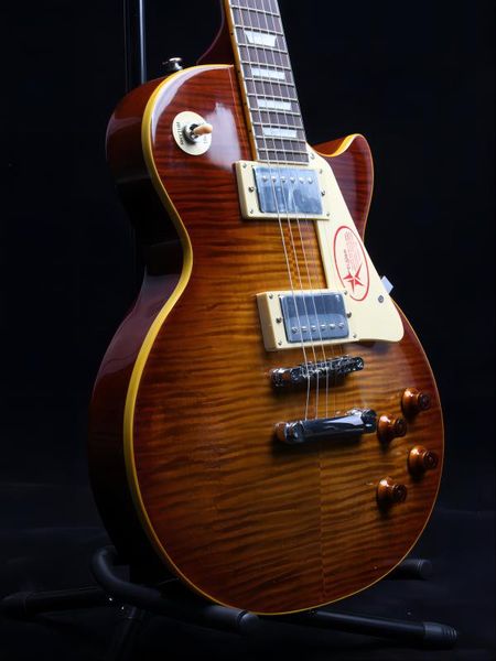 

mahogany fingerboard electric guitar, yellow binding, tobacco explosion maple solid mahogany electric guitar body