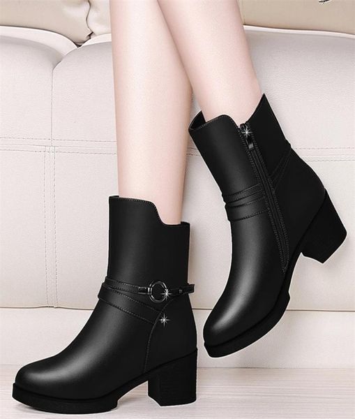 

elegant women039s ankle boots leather short boot lady winter high heel wedding party formal dress shoes england style y2001155095306, Black