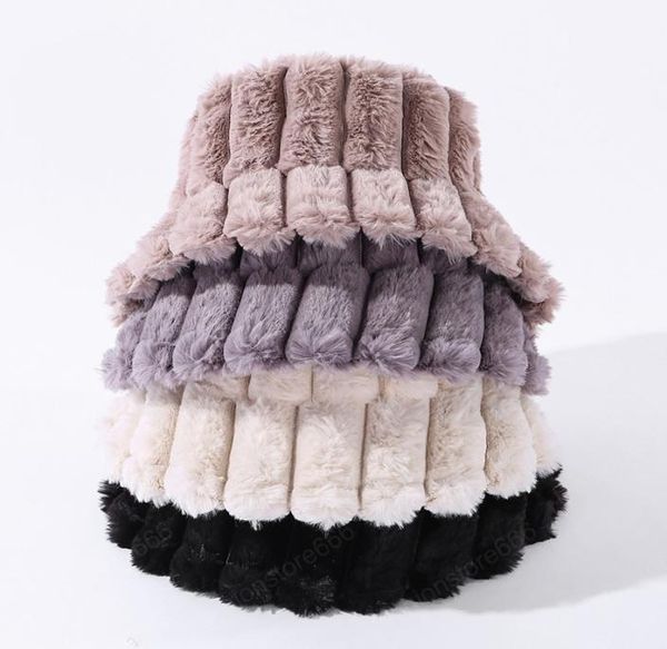

fashion solid stripe faux fur womens winter bucket hats soft warm thick fisherman hats lady girl panama outdoor travel basin cap9696753, Blue;gray