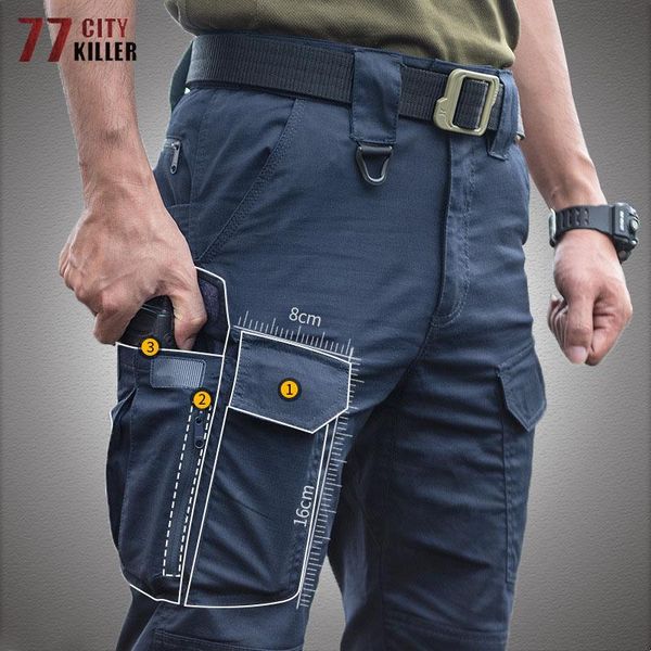 

pants ix10 tactical pants men new military waterproof slim trousers male quality multipocket elasticity combat pants mens joggers, Black