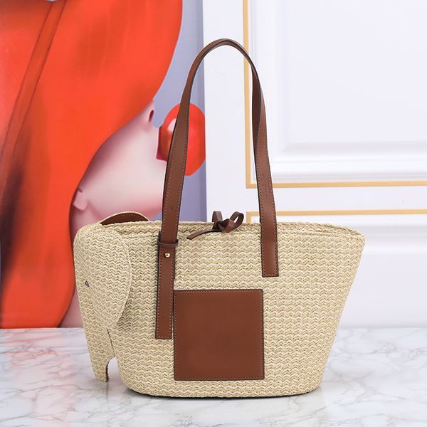 

handbag designer fashion shoulder bag raffia straw woven women's bag small elephant beach vacation tot bag