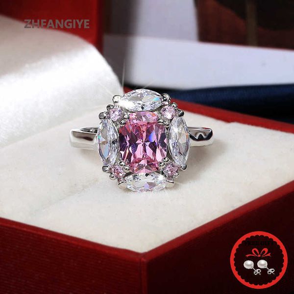 

solitaire ring new 925 silver jewelry rings inlaid pink zircon gemstones finger ring for women wedding engagement party accessories wholesal, Golden;silver