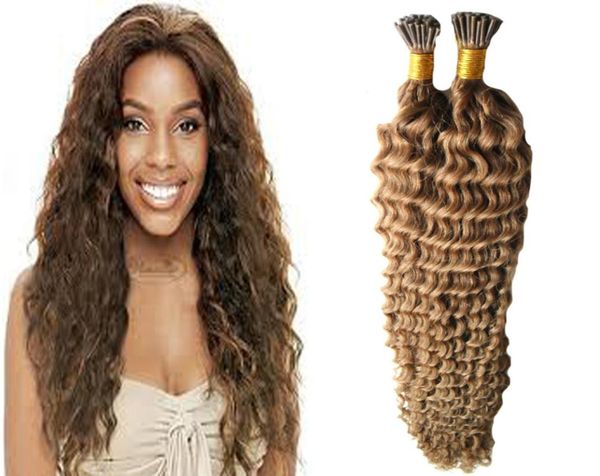 

8 light brown keratin tip hair extension 100gstrands prebonded human hair extensions i tip extensions 100s deep curly hair capsu3166368, Black