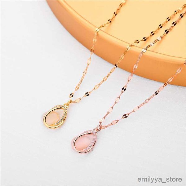

pendant necklaces style water drop stone pendant women necklaces ladies stainless steel chain jewelry female accessories on neck, Silver