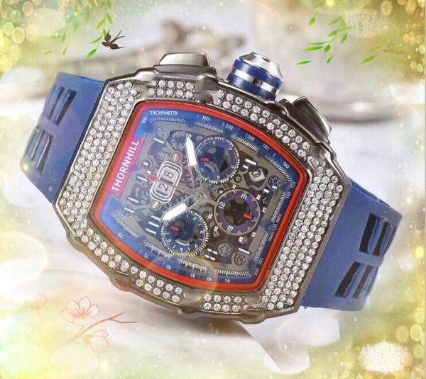 

six stiches diamonds ring mens watches three eyes full functional clock wristwatches rubber strap quartz waterproof calendar birthday gifts, Slivery;brown