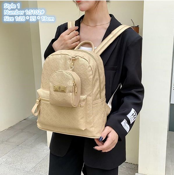 

wholesale ladies shoulder bag 2 styles large capacity soft embossed handbag plug-in coin purse casual leather backpack college style personalized backpacks, Khaki-5102 # (soft)