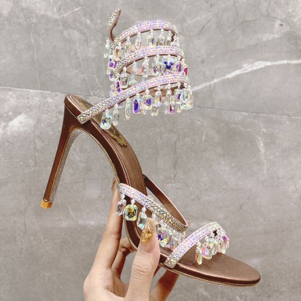 

water golden pendant sandals luxury designer high-end custom personalized fashion classic walking show high heels banquet dinner clothing br, Black