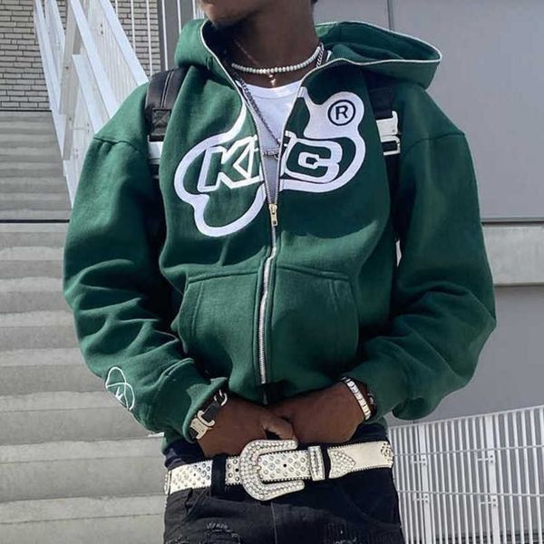 

men's hoodies sweatshirts men star letter printed harajuku high street hooded y2k streetwear hip hop gothic zip up loose jacket coats g, Black