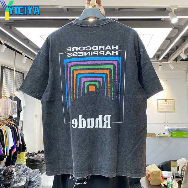 

yiciya men's t-shirts men women vintage heavy fabric rhude box perspective tee slightly loose multicolor nice washed rhude t-shirt, White;black