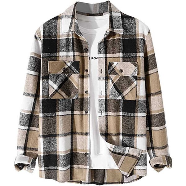 

flannel shirt classic button down shirt jacket long sleeves mens plaid shirt ucu, White;black