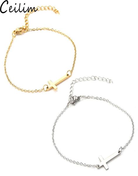 

new stainless steel cross charm bracelet gold silver color chain pendant bracelets bangles for women men fashion friendship jewelr6944598, Golden;silver