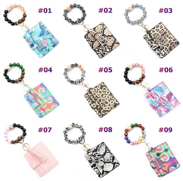 

silicone bead pu bracelet keychain card holder purse leopard print tassel wallet leather wristlet dlh8775001460, Silver