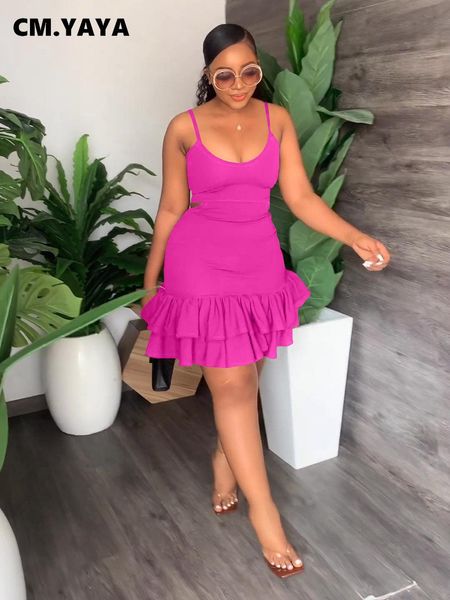 

dresses cm.yaya women cascading ruffles hem cutout waist spaghetti strap sleeveless bodycon midi dress evening party club dresses, Black;gray